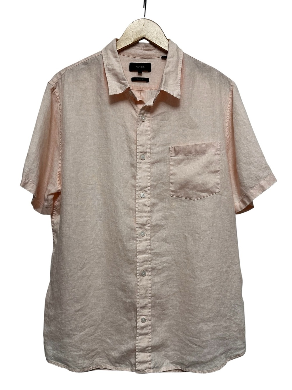 Vince Men's Short Sleeve Linen Shirt Classic Fit Pastel Peach Resort Size Large